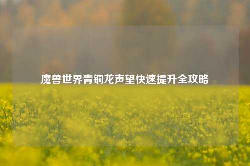 魔兽世界青铜龙声望快速提升全攻略